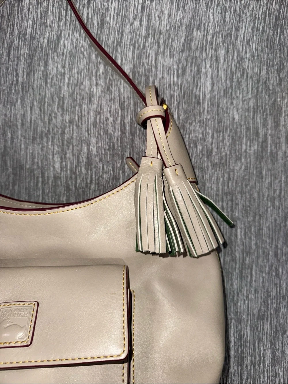 Dooney & Bourke Ecru Florentine Leather Small Hobo with tassels EUC